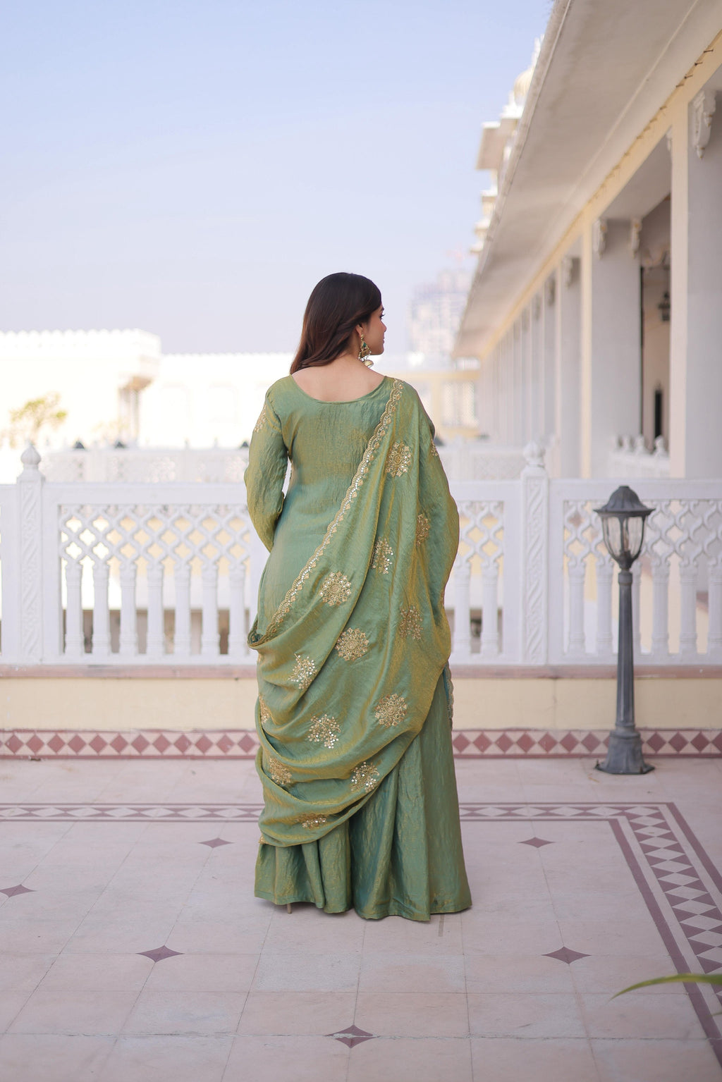 Jyoti Fashion Sea Green Fendi Crush Zari Embroidered Sharara Set with Dupatta | Grocsy