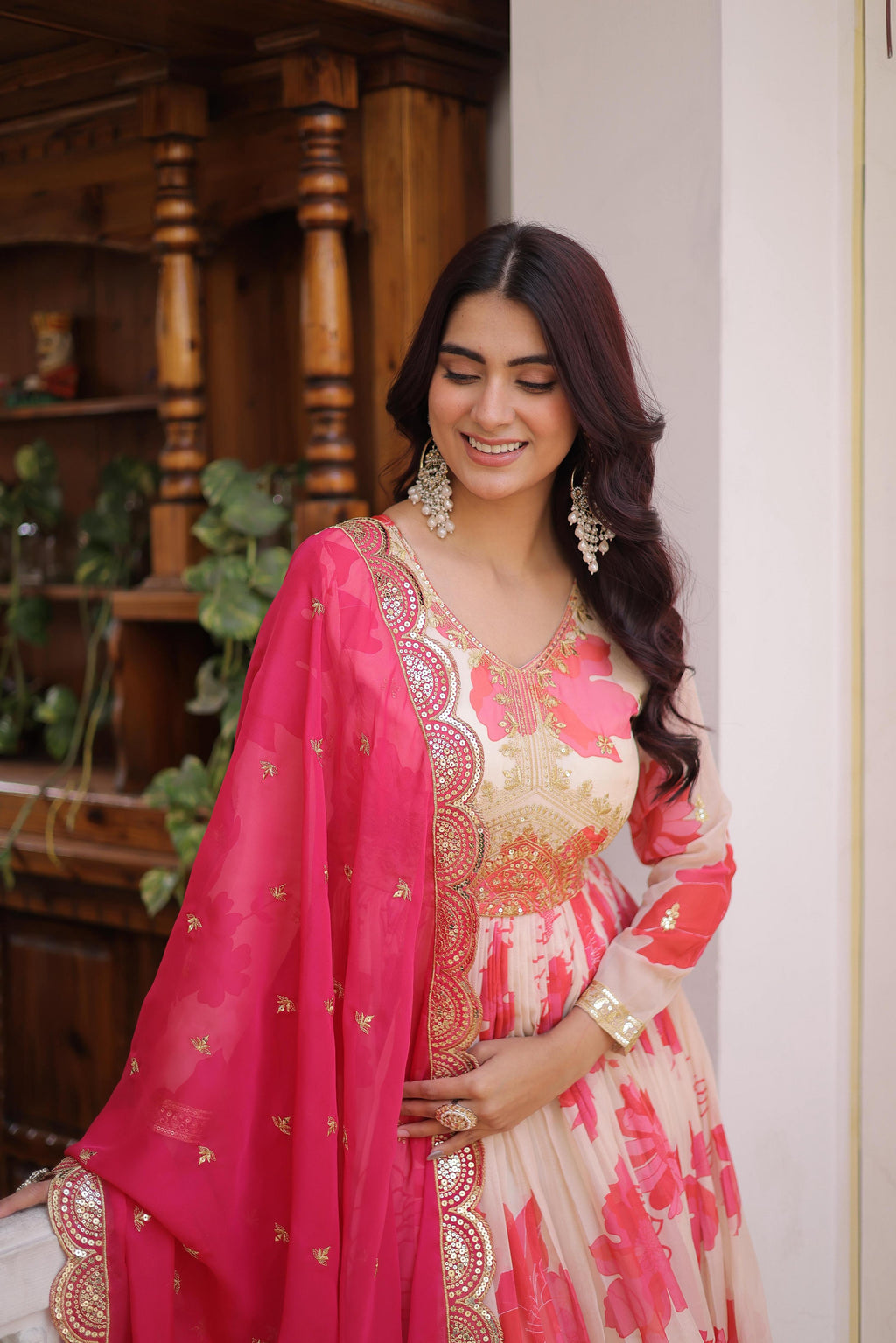 Jyoti Fashion Pink Russian Silk Sequins Embroidered Anarkali Set with Dupatta | Grocsy