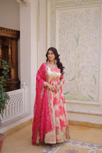 Jyoti Fashion Pink Russian Silk Sequins Embroidered Anarkali Set with Dupatta | Grocsy