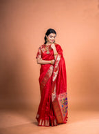 Jyoti Fashion Women's Maroon Soft Khadi Raw Silk Zari Woven Saree with Blouse | Grocsy