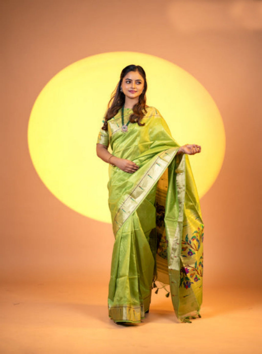 Jyoti Fashion Women's Mehendi Soft Khadi Raw Silk Zari Woven Saree with Blouse | Grocsy