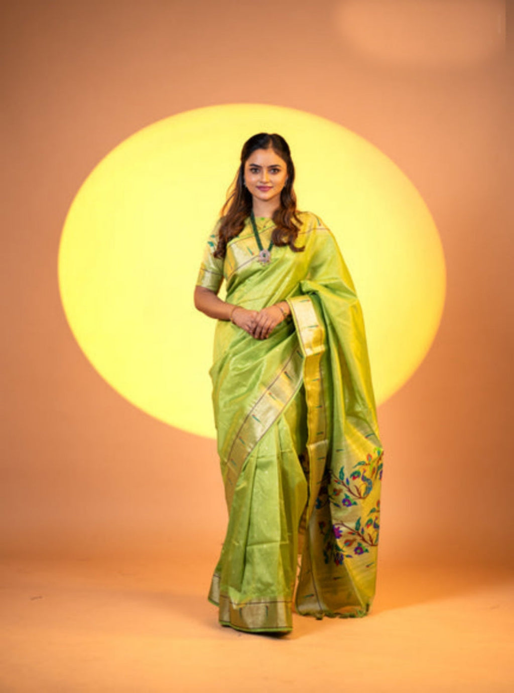 Jyoti Fashion Women's Mehendi Soft Khadi Raw Silk Zari Woven Saree with Blouse | Grocsy