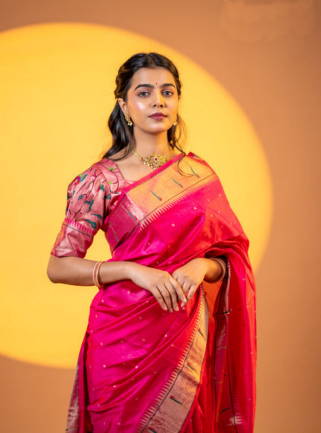 Jyoti Fashion Women's Pink Soft Khadi Raw Silk Zari Woven Saree with Blouse | Grocsy