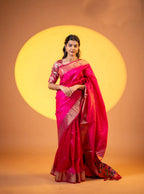Jyoti Fashion Women's Pink Soft Khadi Raw Silk Zari Woven Saree with Blouse | Grocsy