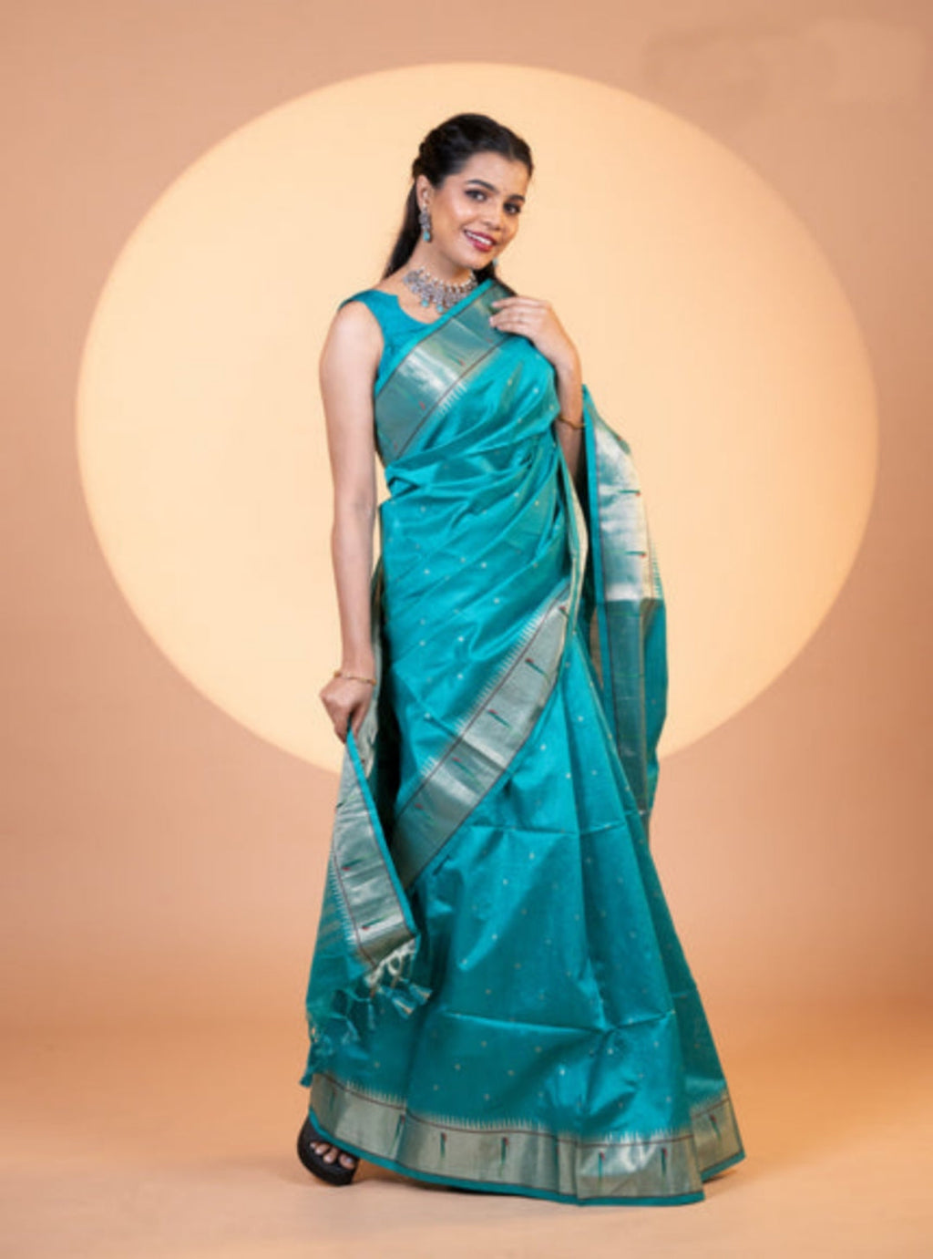 Jyoti Fashion Women's Rama Soft Khadi Raw Silk Zari Woven Saree with Blouse | Grocsy