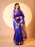 Jyoti Fashion Women's Royal Blue Soft Khadi Raw Silk Zari Woven Saree with Blouse | Grocsy