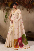 Jyoti Fashion Women's Orange Soft Muga Cotton Resham Weaving Saree with Blouse | Grocsy