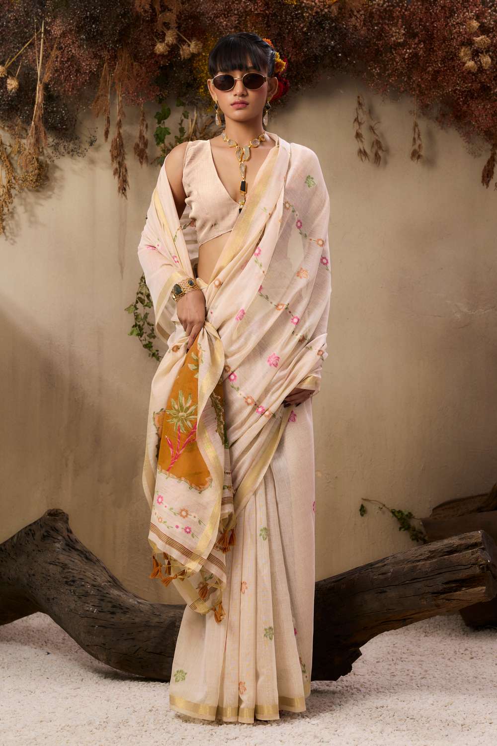 Jyoti Fashion Women's Orange Soft Muga Cotton Resham Weaving Saree with Blouse | Grocsy