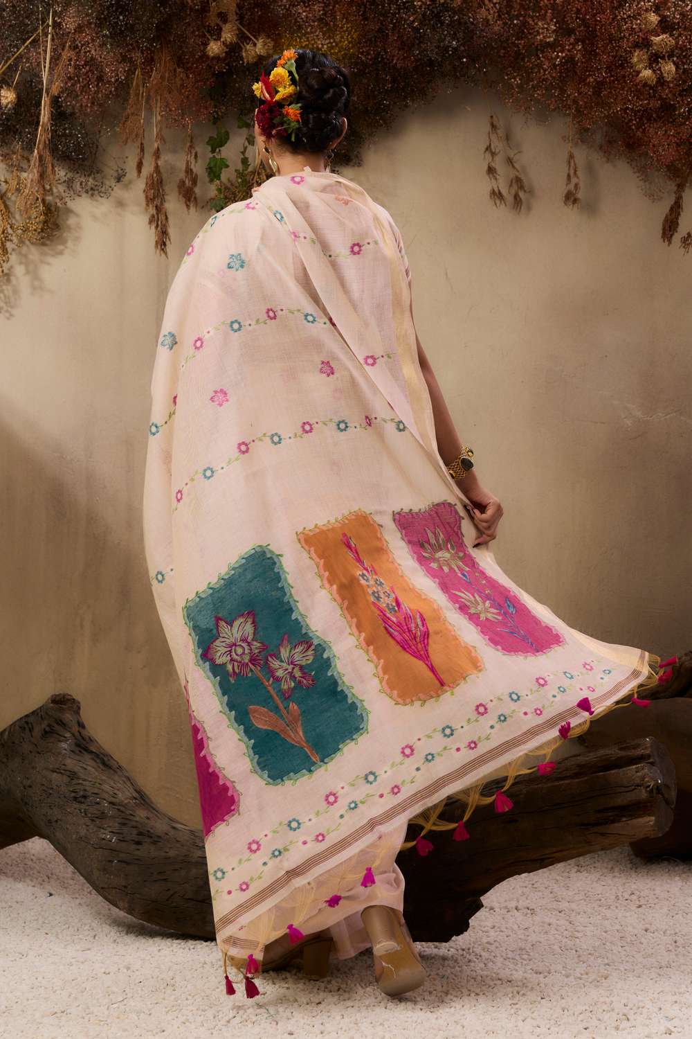 Jyoti Fashion Women's Pink Soft Muga Cotton Resham Weaving Saree with Blouse | Grocsy