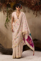Jyoti Fashion Women's Pink Soft Muga Cotton Resham Weaving Saree with Blouse | Grocsy