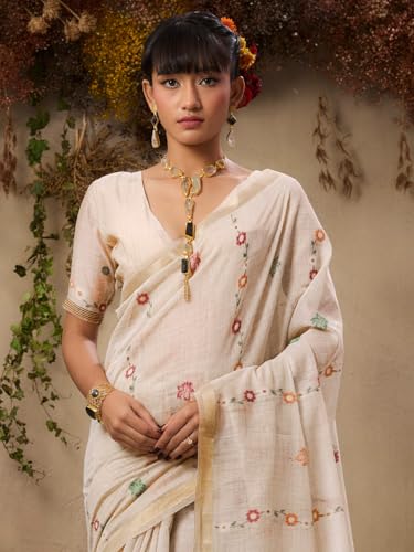 Jyoti Fashion Women's Red Soft Muga Cotton Resham Weaving Saree with Blouse | Grocsy