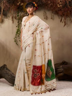 Jyoti Fashion Women's Red Soft Muga Cotton Resham Weaving Saree with Blouse | Grocsy