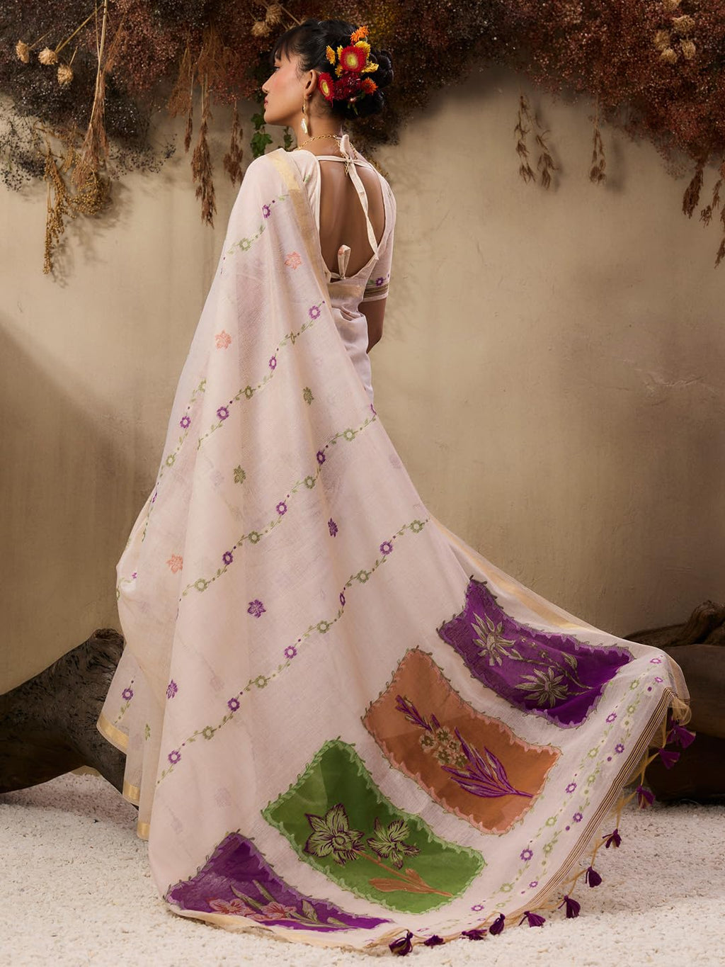 Jyoti Fashion Women's Wine Soft Muga Cotton Resham Weaving Saree with Blouse | Grocsy