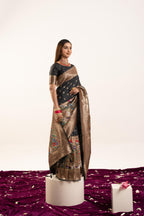 Jyoti Fashion Women's Black Soft Banarasi Silk Zari Woven Saree with Blouse | Grocsy