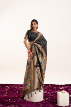 Jyoti Fashion Women's Black Soft Banarasi Silk Zari Woven Saree with Blouse | Grocsy