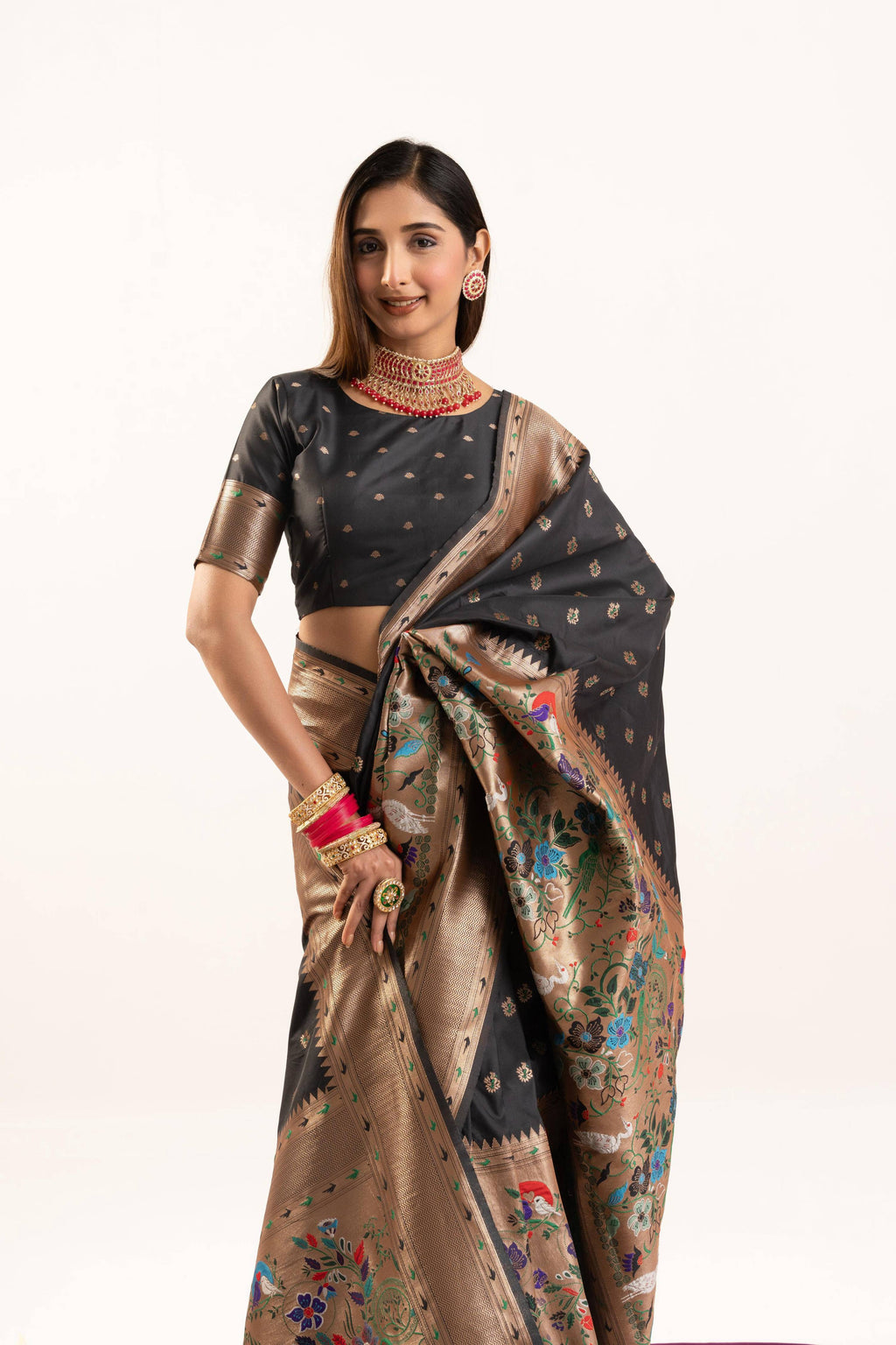 Jyoti Fashion Women's Black Soft Banarasi Silk Zari Woven Saree with Blouse | Grocsy