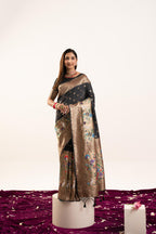 Jyoti Fashion Women's Black Soft Banarasi Silk Zari Woven Saree with Blouse | Grocsy