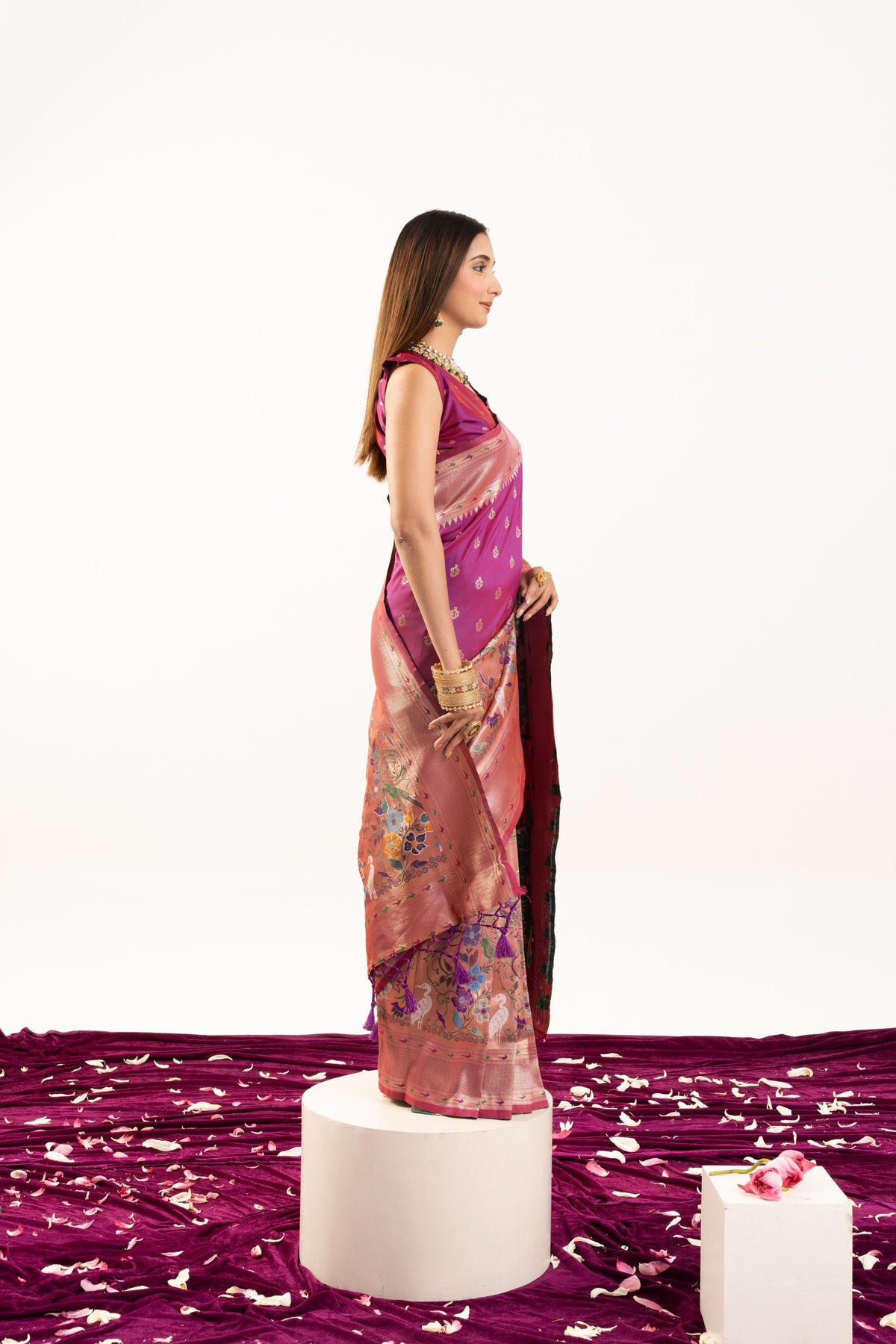 Jyoti Fashion Women's Magenta Soft Banarasi Silk Zari Woven Saree with Blouse | Grocsy
