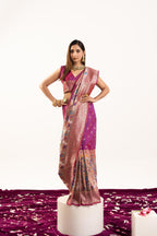 Jyoti Fashion Women's Magenta Soft Banarasi Silk Zari Woven Saree with Blouse | Grocsy