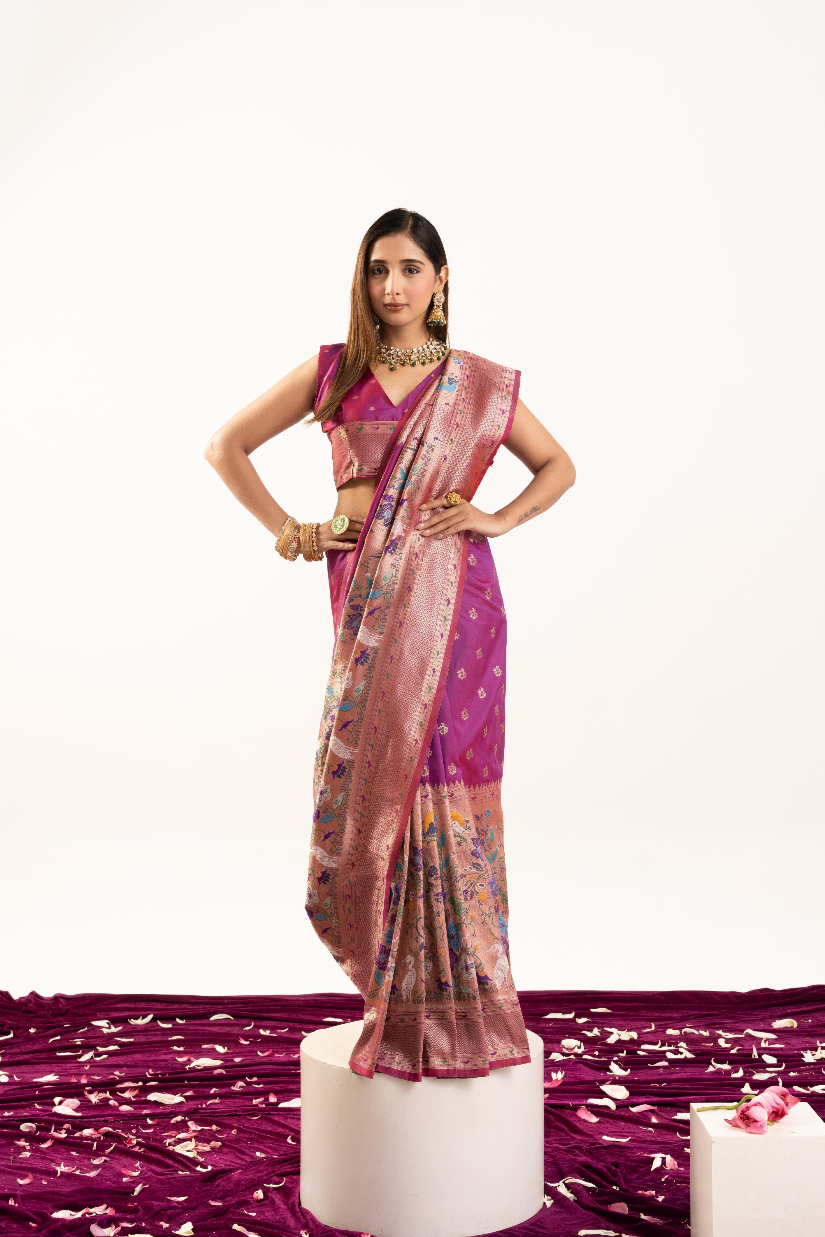 Jyoti Fashion Women's Magenta Soft Banarasi Silk Zari Woven Saree with Blouse | Grocsy