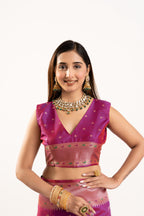 Jyoti Fashion Women's Magenta Soft Banarasi Silk Zari Woven Saree with Blouse | Grocsy