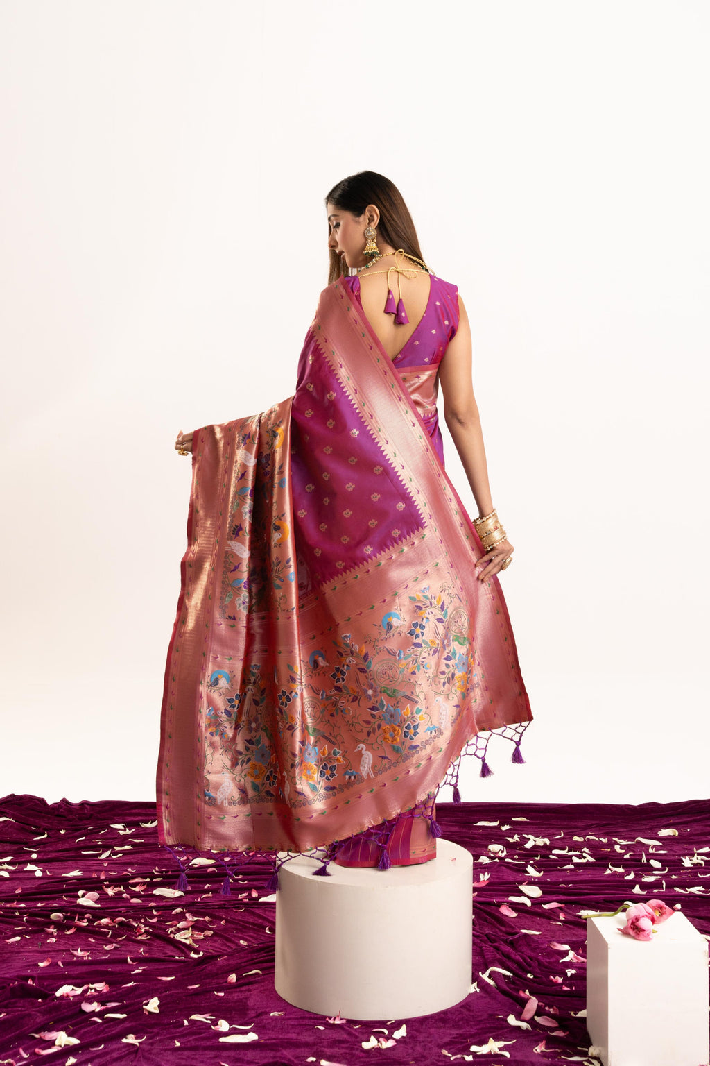 Jyoti Fashion Women's Magenta Soft Banarasi Silk Zari Woven Saree with Blouse | Grocsy