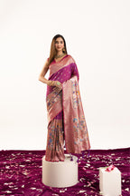 Jyoti Fashion Women's Magenta Soft Banarasi Silk Zari Woven Saree with Blouse | Grocsy