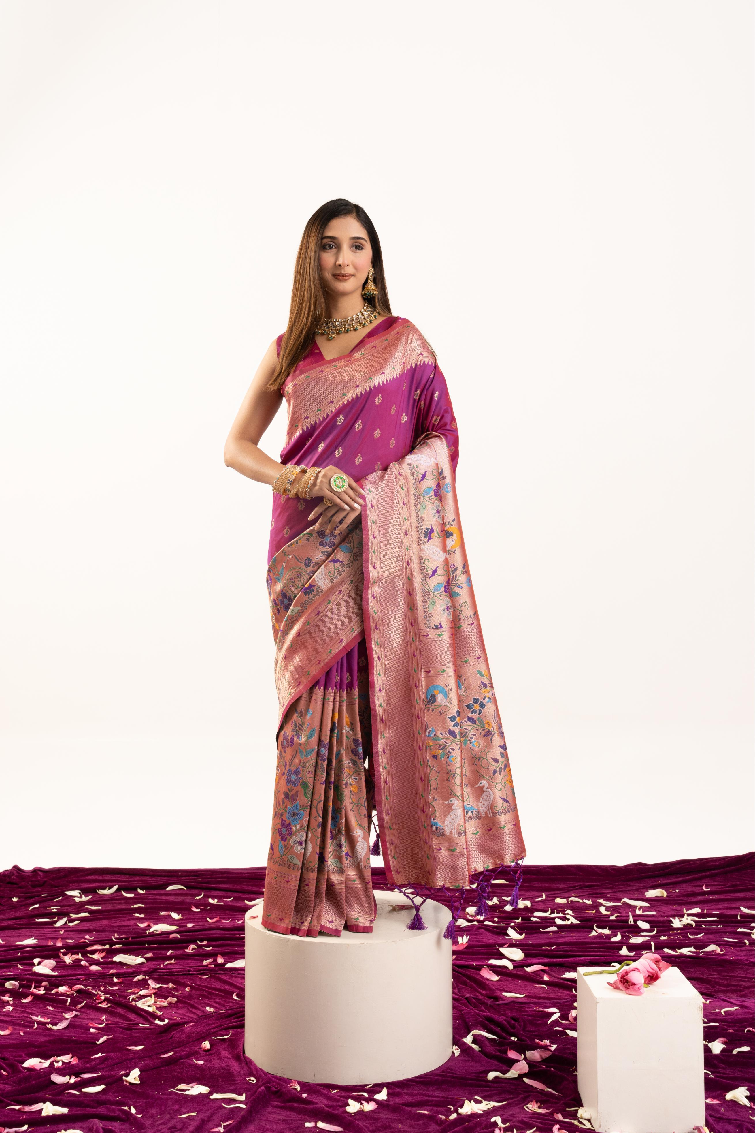 Jyoti Fashion Women's Magenta Soft Banarasi Silk Zari Woven Saree with Blouse | Grocsy