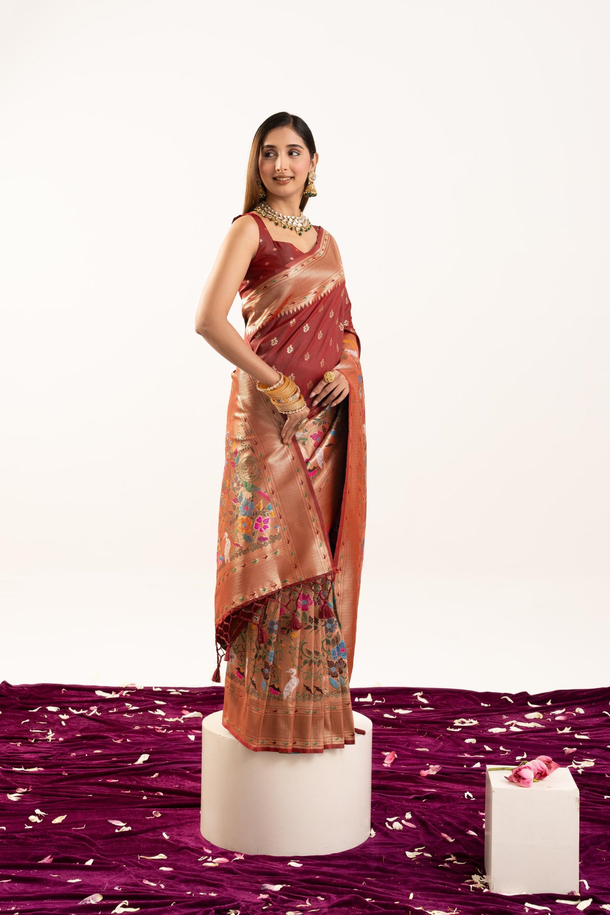 Jyoti Fashion Women's Maroon Soft Banarasi Silk Zari Woven Saree with Blouse | Grocsy