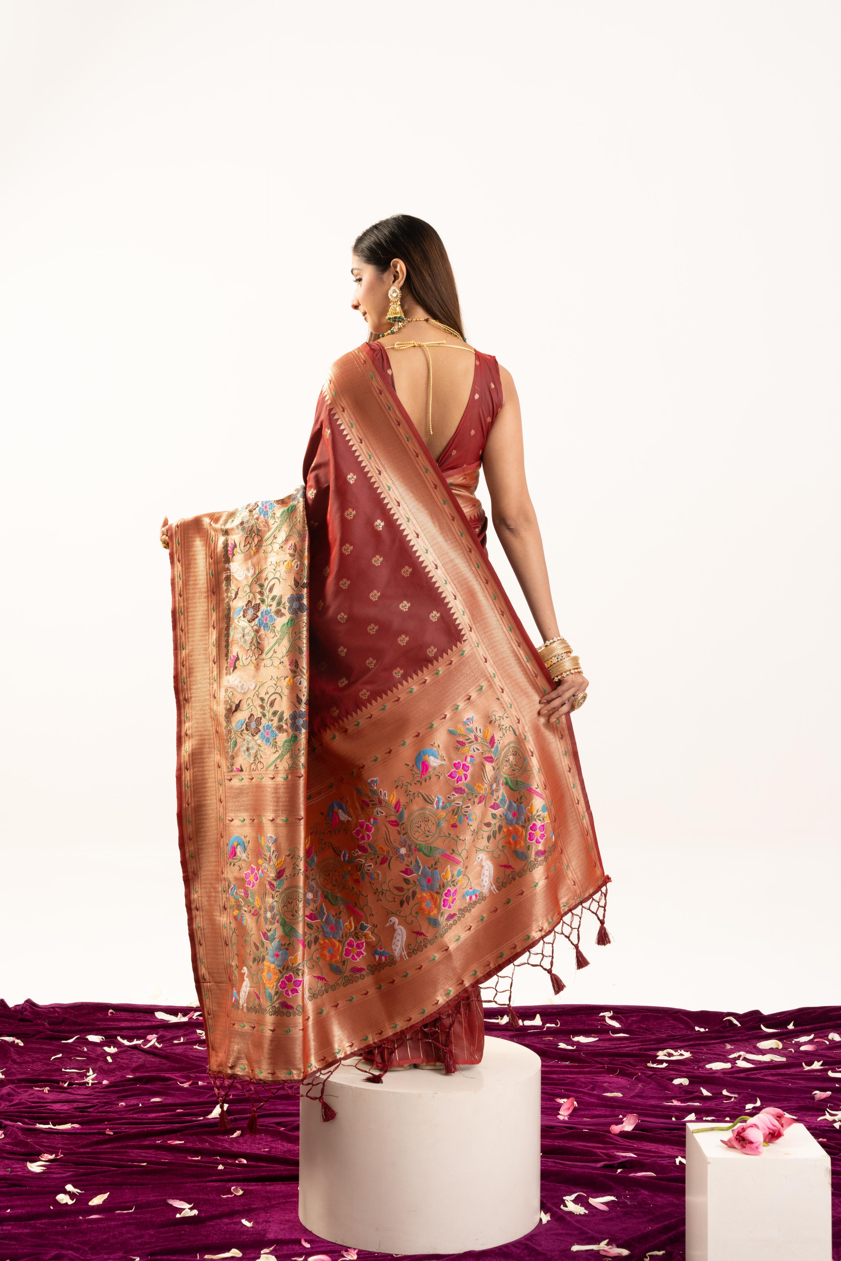 Jyoti Fashion Women's Maroon Soft Banarasi Silk Zari Woven Saree with Blouse | Grocsy