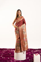 Jyoti Fashion Women's Maroon Soft Banarasi Silk Zari Woven Saree with Blouse | Grocsy