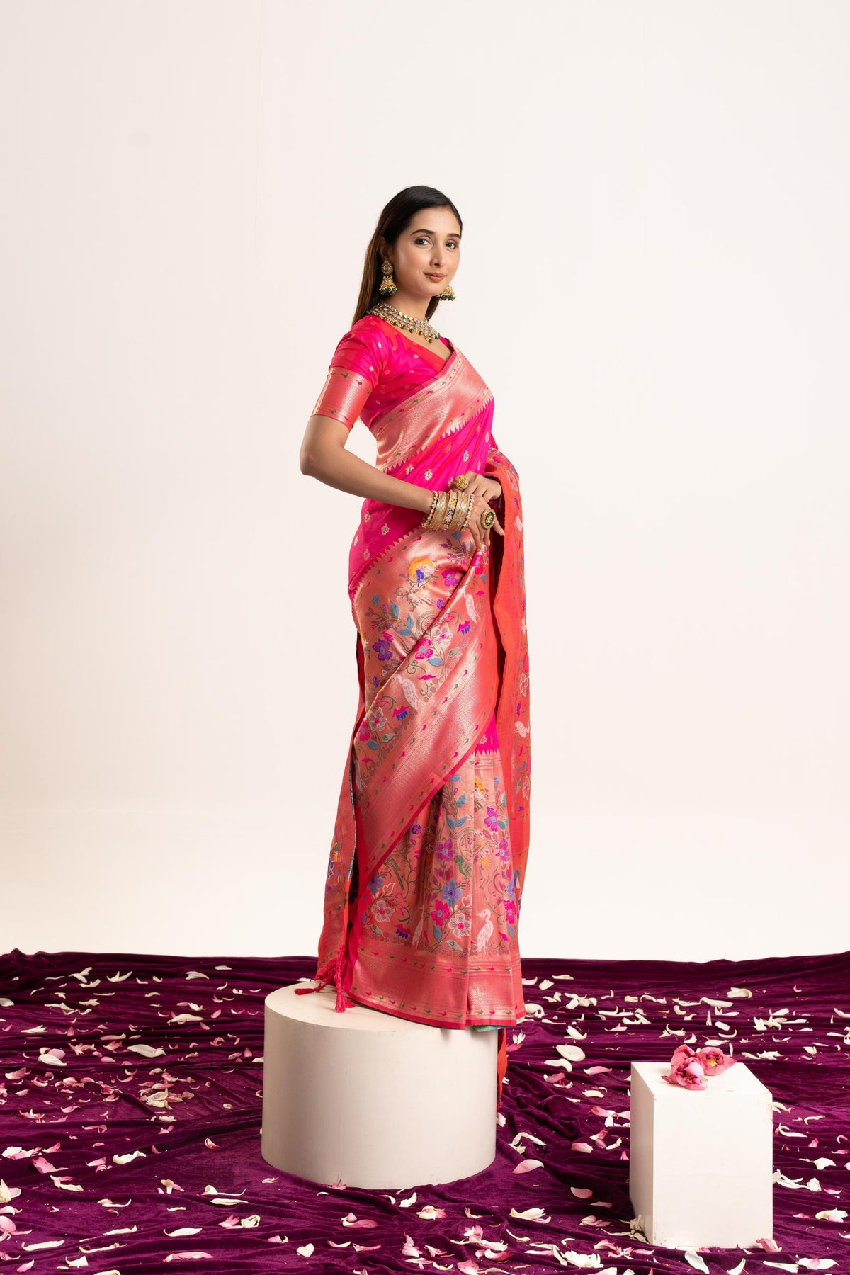 Jyoti Fashion Women's Pink Soft Banarasi Silk Zari Woven Saree with Blouse | Grocsy