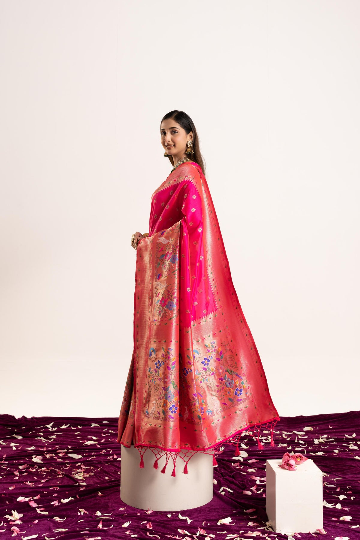 Jyoti Fashion Women's Pink Soft Banarasi Silk Zari Woven Saree with Blouse | Grocsy