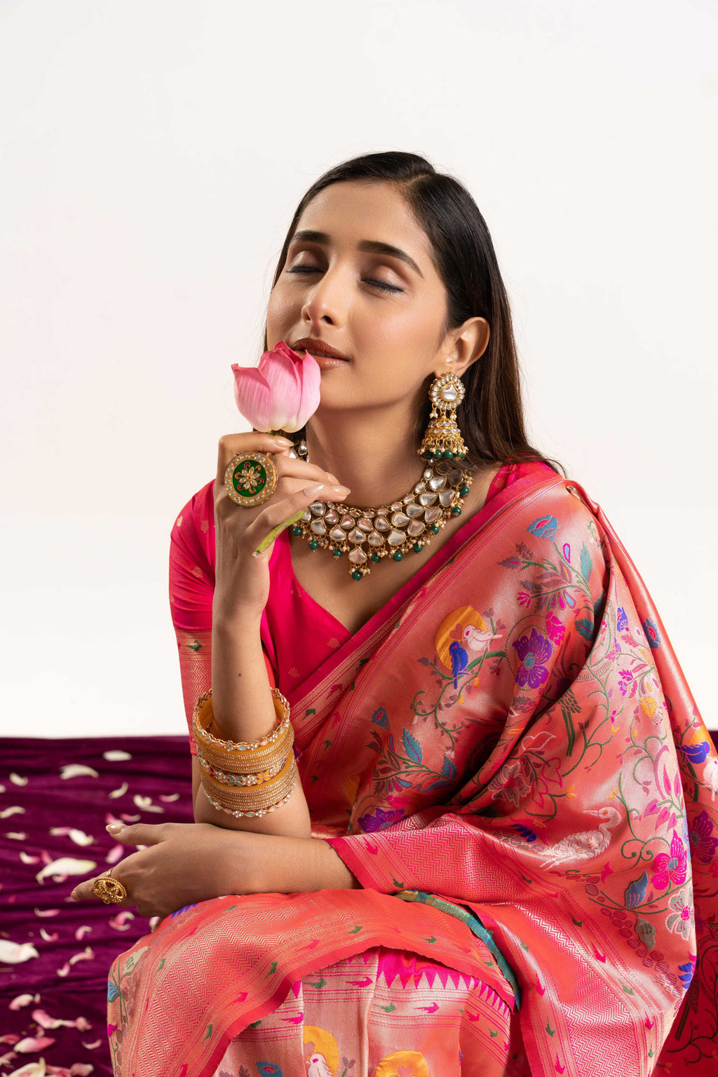Jyoti Fashion Women's Pink Soft Banarasi Silk Zari Woven Saree with Blouse | Grocsy