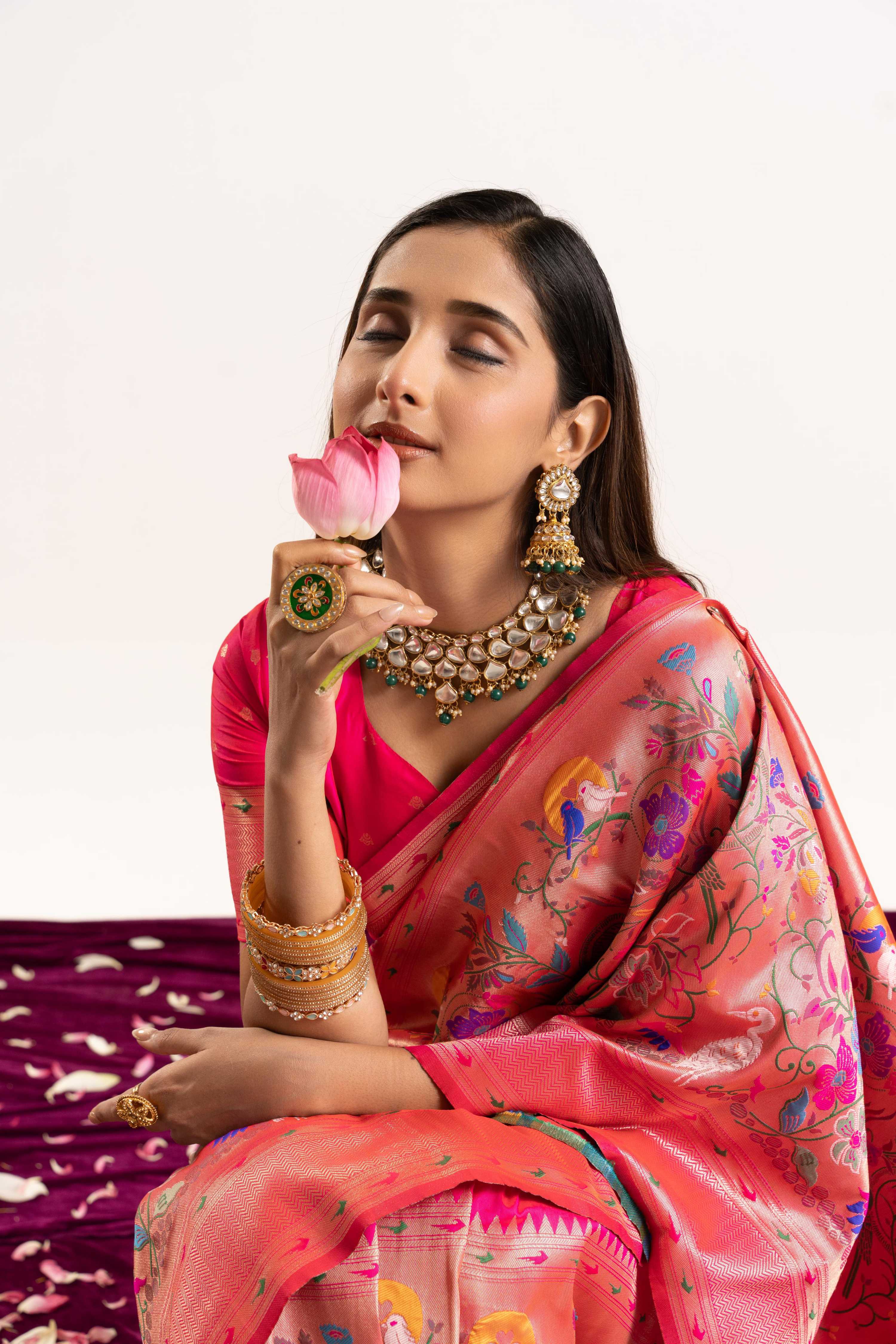 Jyoti Fashion Women's Pink Soft Banarasi Silk Zari Woven Saree with Blouse | Grocsy