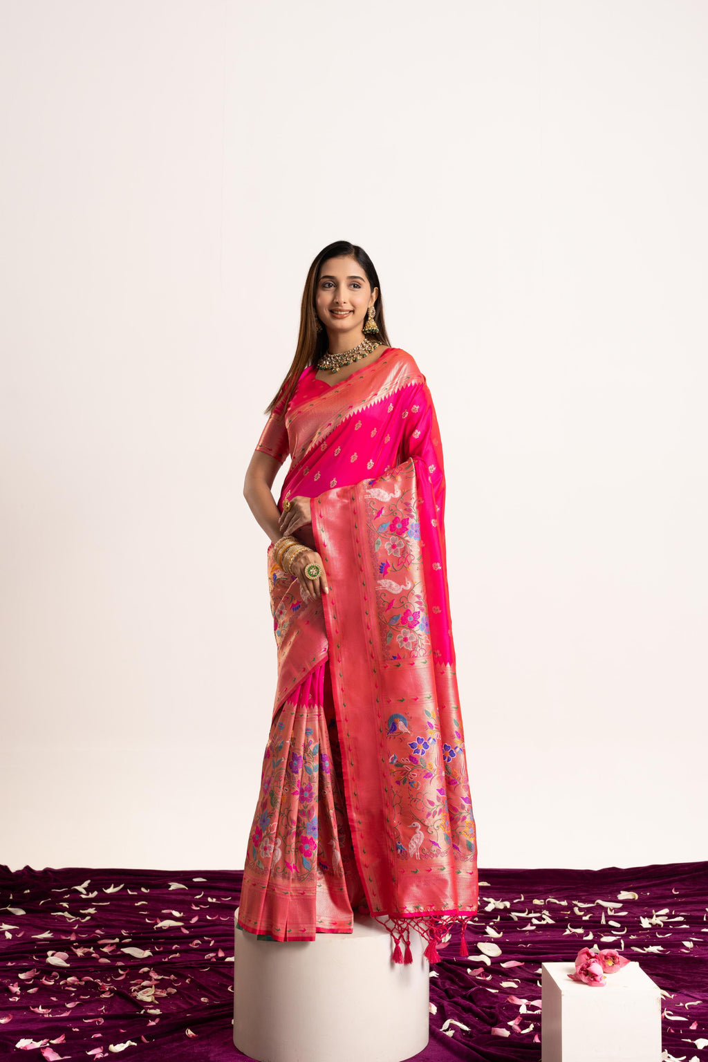 Jyoti Fashion Women's Pink Soft Banarasi Silk Zari Woven Saree with Blouse | Grocsy