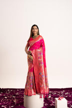 Jyoti Fashion Women's Pink Soft Banarasi Silk Zari Woven Saree with Blouse | Grocsy