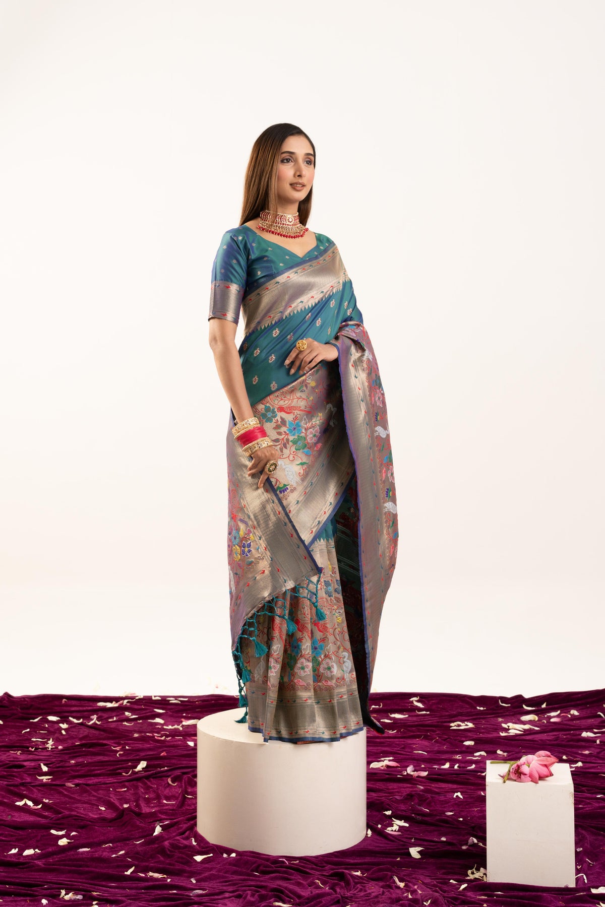 Jyoti Fashion Women's Rama Soft Banarasi Silk Zari Woven Saree with Blouse | Grocsy
