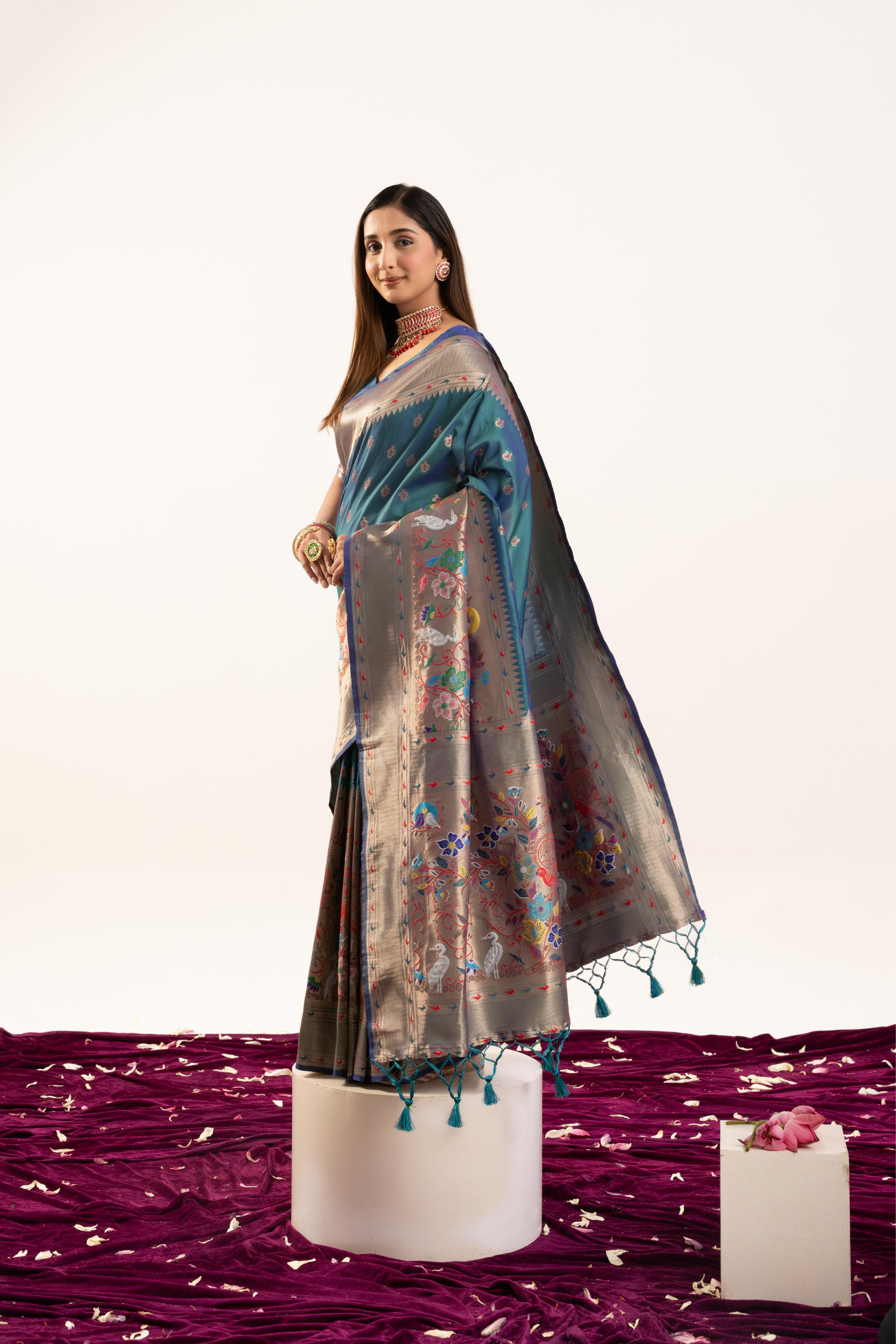 Jyoti Fashion Women's Rama Soft Banarasi Silk Zari Woven Saree with Blouse | Grocsy