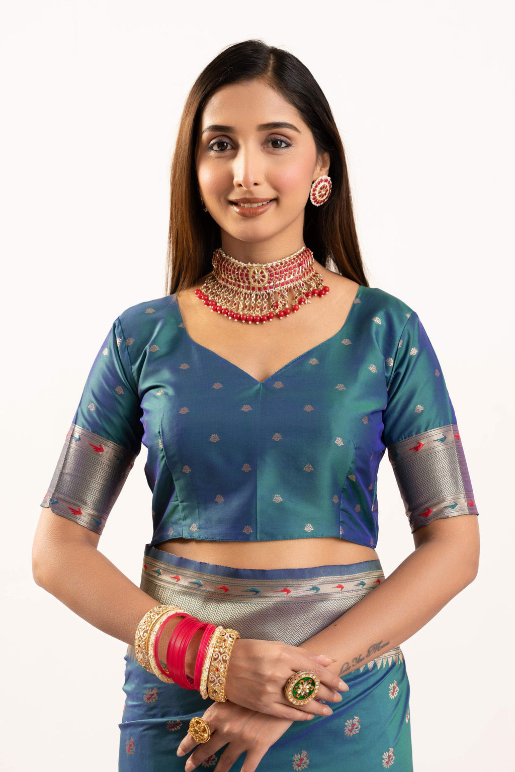 Jyoti Fashion Women's Rama Soft Banarasi Silk Zari Woven Saree with Blouse | Grocsy