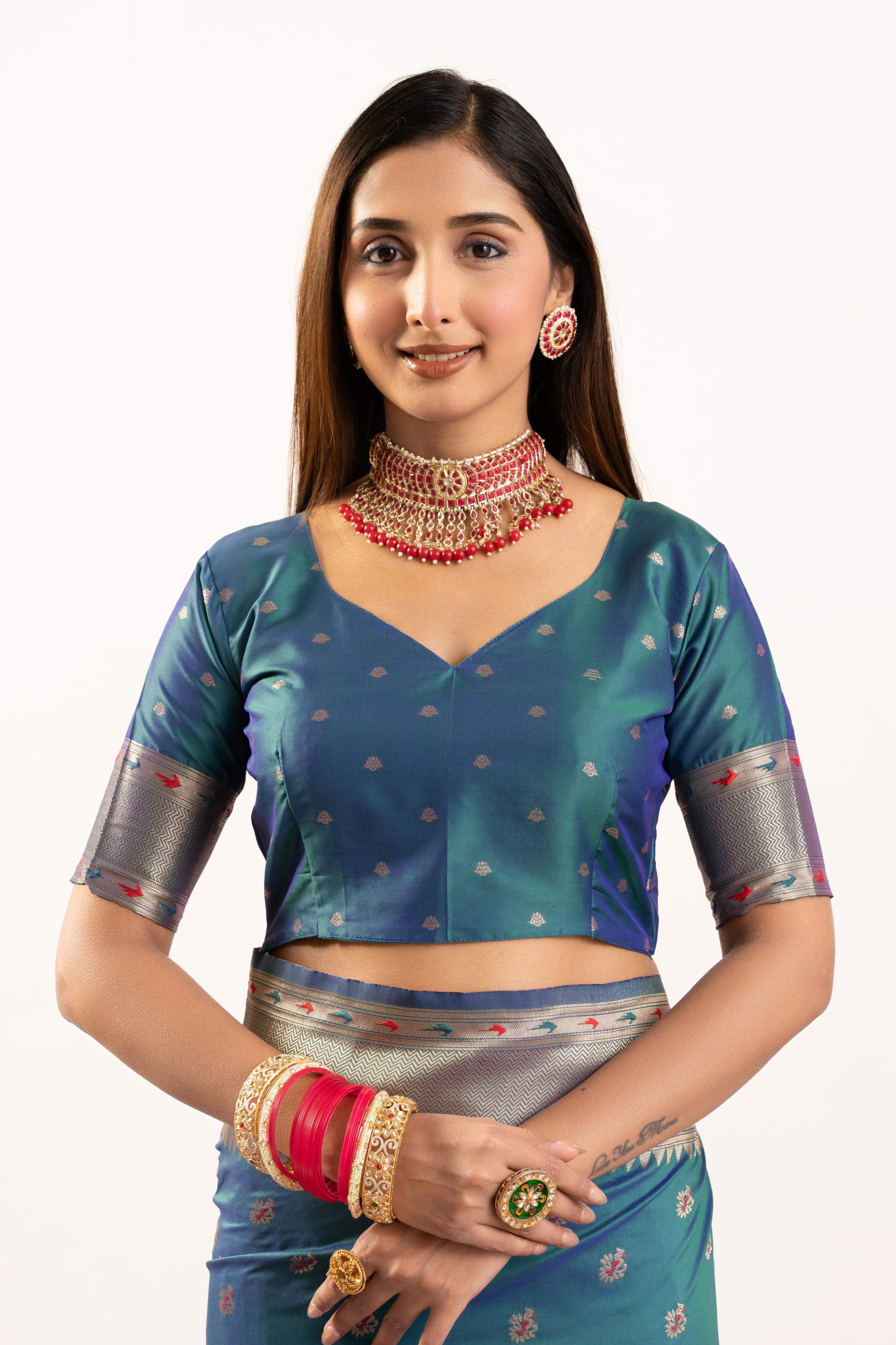 Jyoti Fashion Women's Rama Soft Banarasi Silk Zari Woven Saree with Blouse | Grocsy