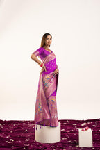 Jyoti Fashion Women's Wine Soft Banarasi Silk Zari Woven Saree with Blouse | Grocsy