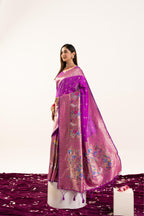 Jyoti Fashion Women's Wine Soft Banarasi Silk Zari Woven Saree with Blouse | Grocsy