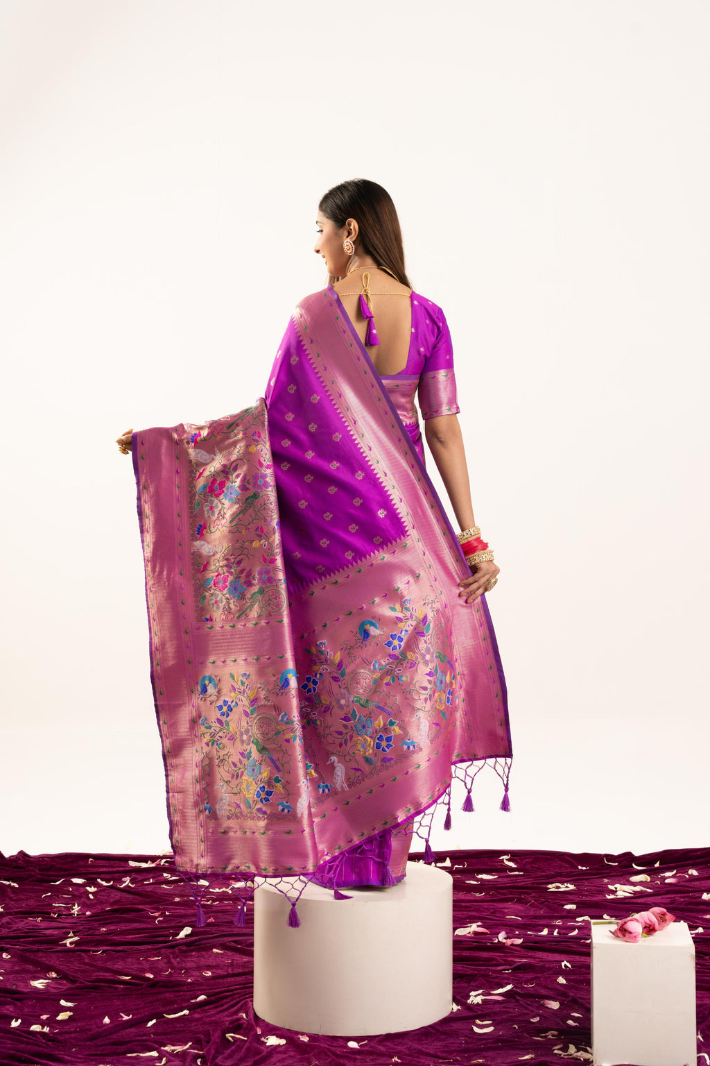 Jyoti Fashion Women's Wine Soft Banarasi Silk Zari Woven Saree with Blouse | Grocsy