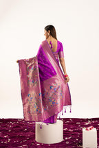 Jyoti Fashion Women's Wine Soft Banarasi Silk Zari Woven Saree with Blouse | Grocsy