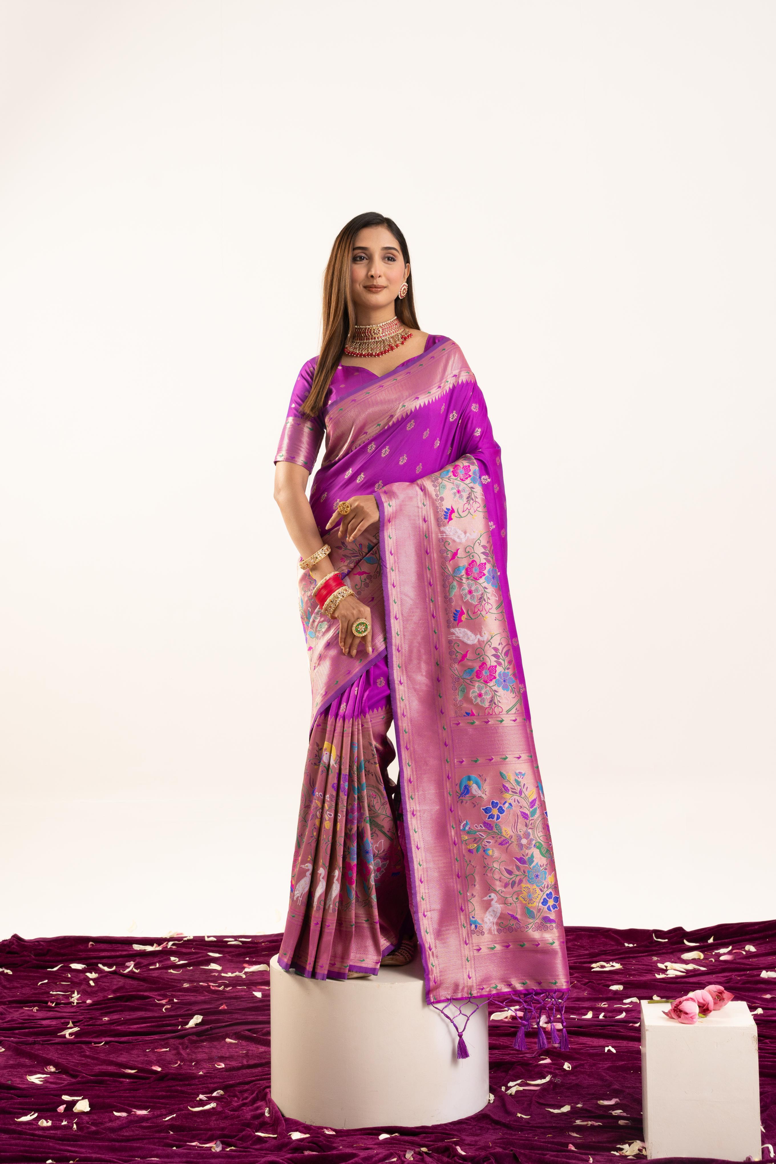 Jyoti Fashion Women's Wine Soft Banarasi Silk Zari Woven Saree with Blouse | Grocsy
