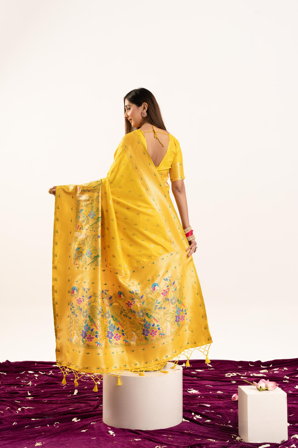 Jyoti Fashion Women's Yellow Soft Banarasi Silk Zari Woven Saree with Blouse | Grocsy