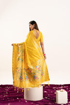 Jyoti Fashion Women's Yellow Soft Banarasi Silk Zari Woven Saree with Blouse | Grocsy