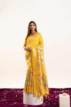 Jyoti Fashion Women's Yellow Soft Banarasi Silk Zari Woven Saree with Blouse | Grocsy