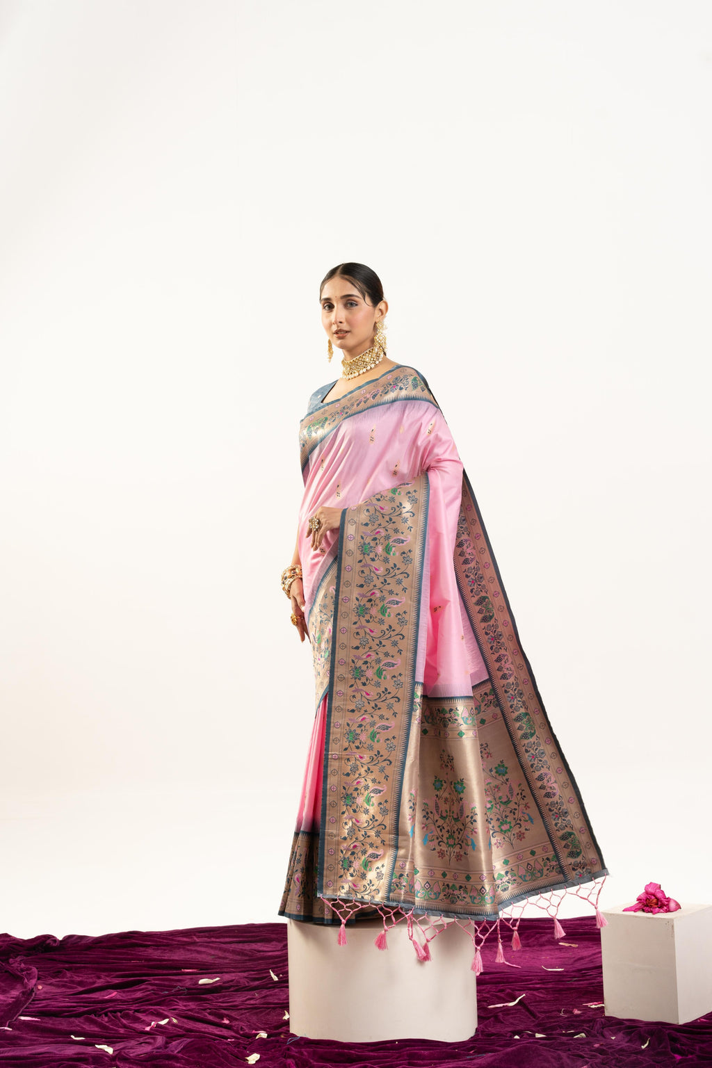 Jyoti Fashion Women's Baby Pink Soft Banarasi Silk Zari Woven Saree with Blouse | Grocsy